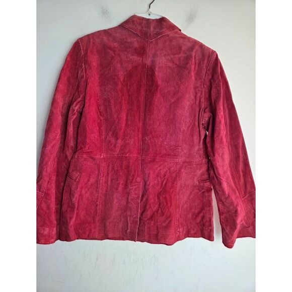 NWT Newport News Women Red 100% Leather Suede 2 Button Blazer Jacket size 14 - Picture 5 of 8